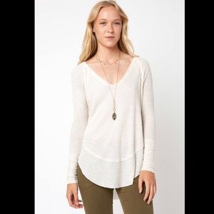 Free People Cream Catalina V Neck Thermal Top